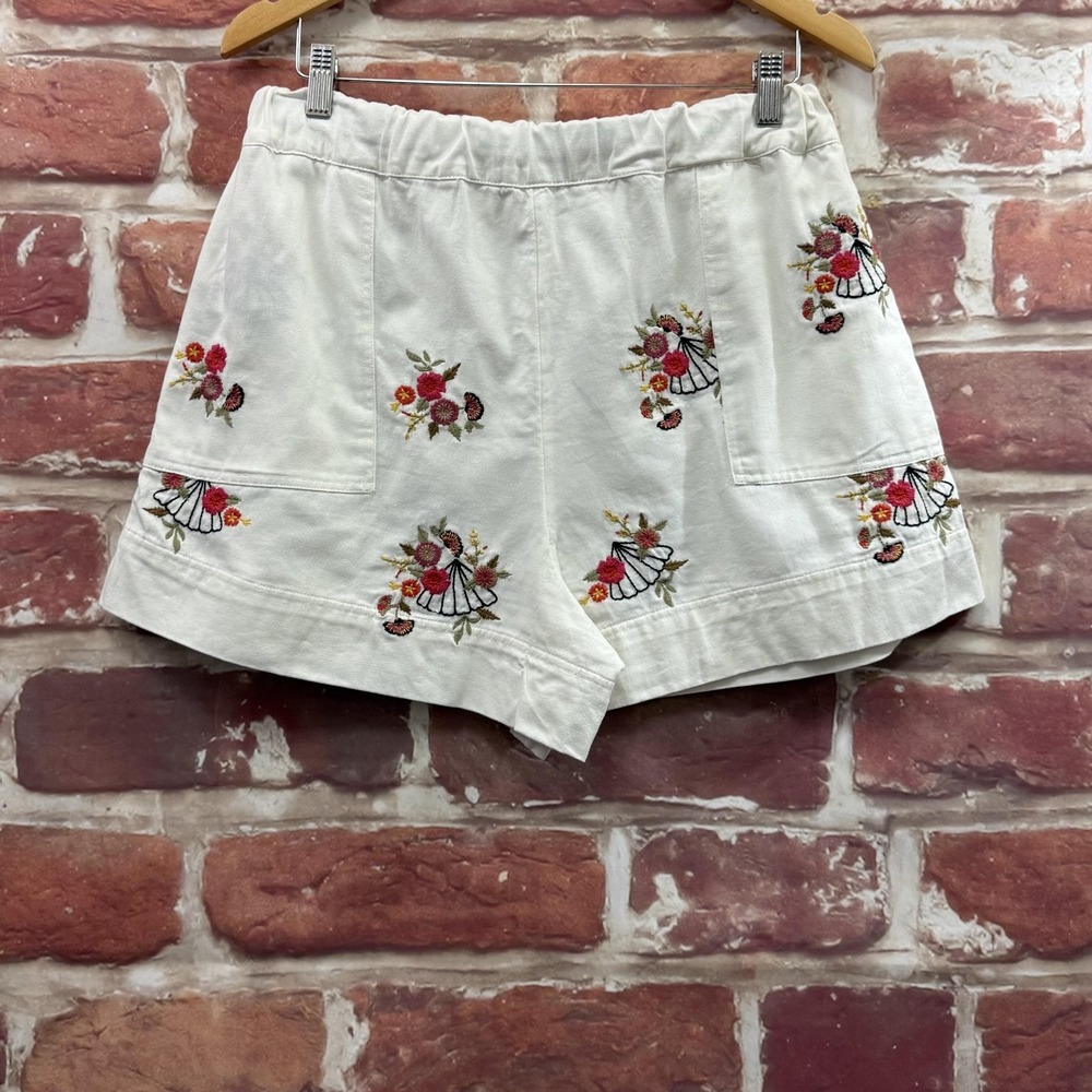 Free People Shorts Women's M Multicolor Boho Cottage Floral Embroidered Casual
